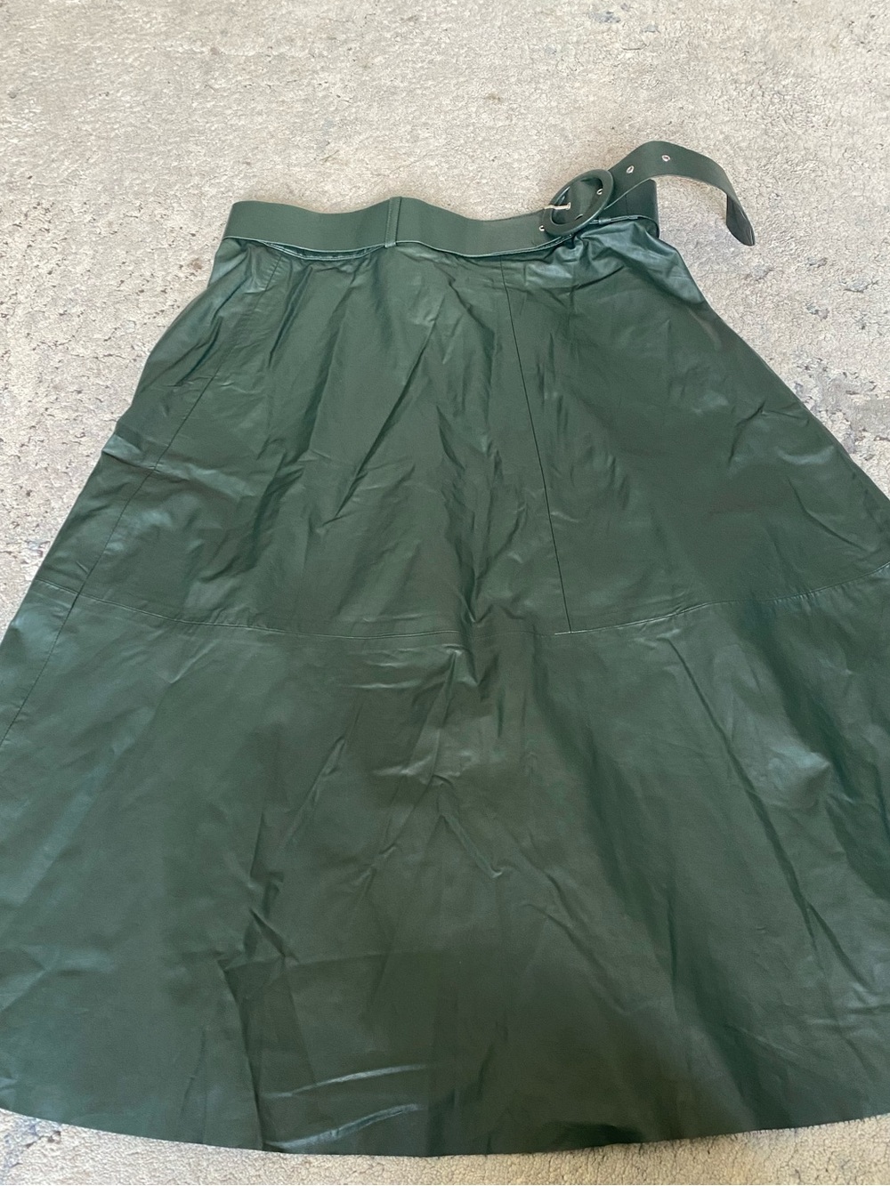 Zara Deep Green Leather Skirt with Belt Sz L